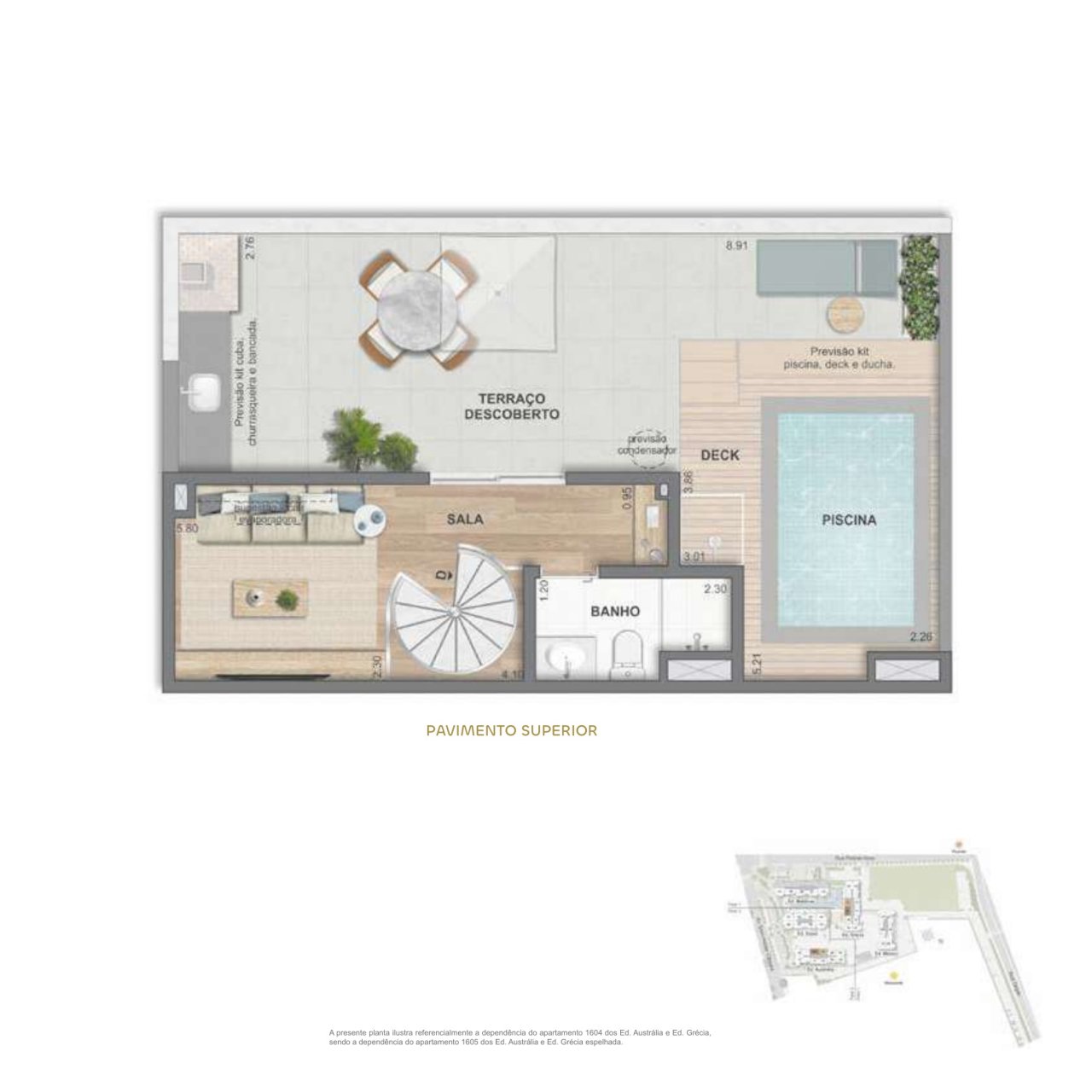 Cobertura duplex 2 quartos · 102,64 m² · pavimento superior