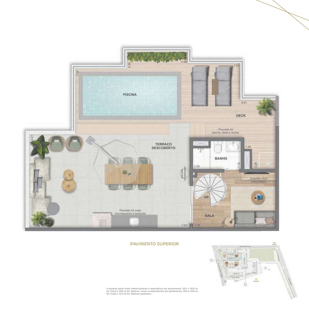Cobertura duplex 4 quartos · 175,11 m² · Ed. Dubai e Maldivas · pavimento superior